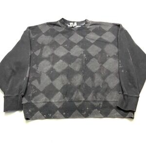 Shelbe Shop Sweatshirt Women XL Charcoal Diamond Print Fleece Lined Crew Neck